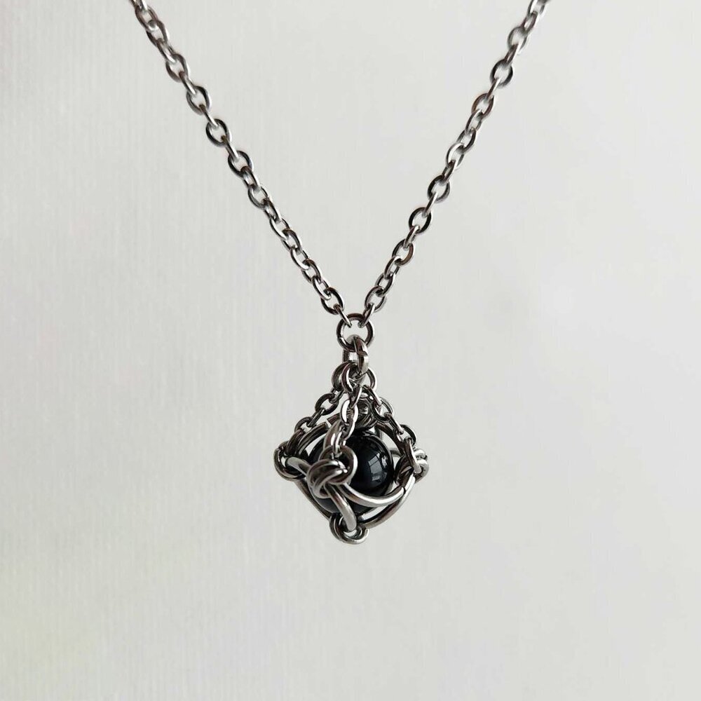 Black and silver goth necklace with a small silver chain - Picture 7 of 12
